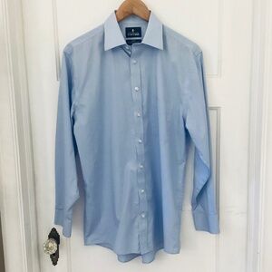 Stafford Travel Easy-Care Broadcloth Mens Blue Long Sleeve Button Up Size 15.5